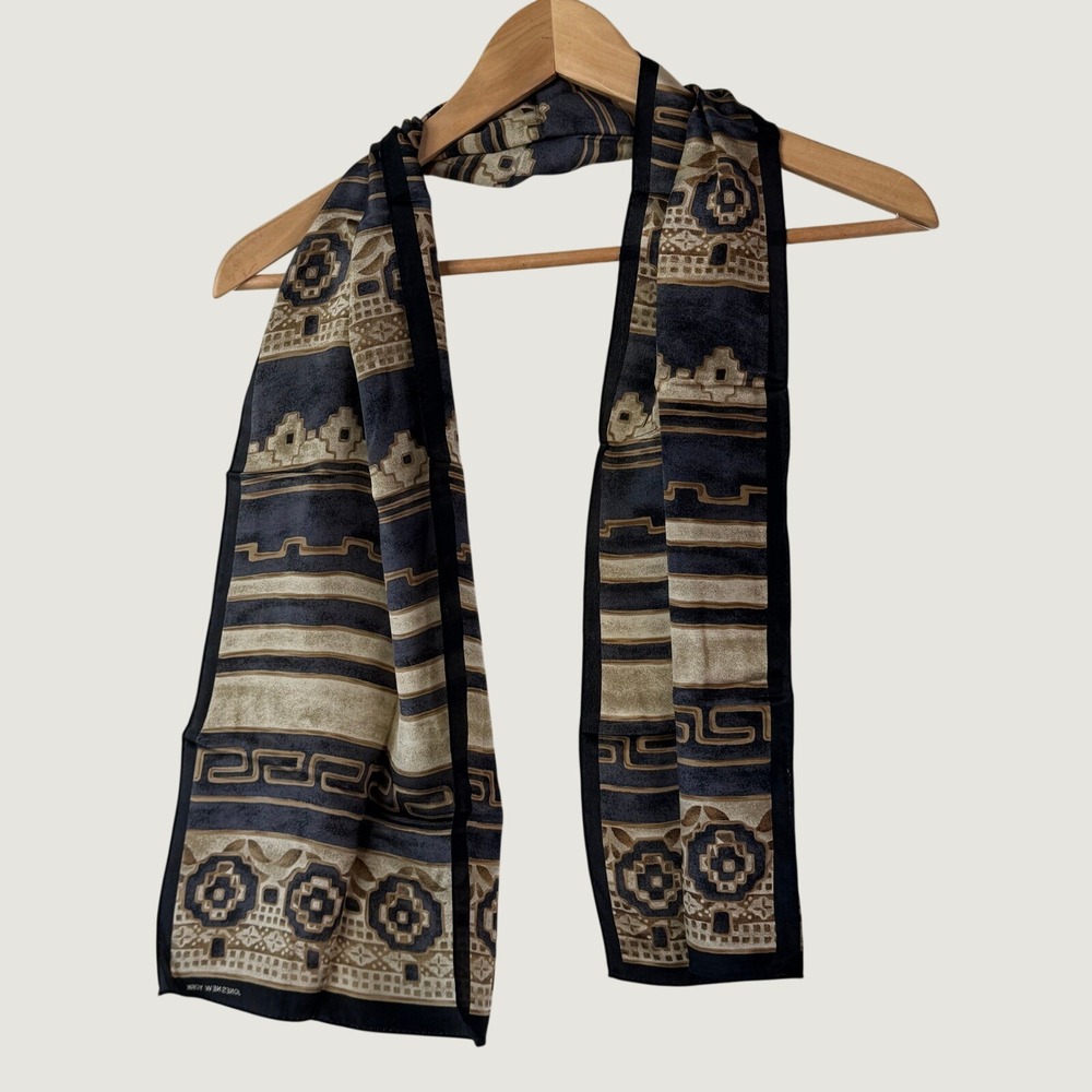 Jones New York Scarf OS Brown Black Geometric Silk Blend Dark Academia Classic